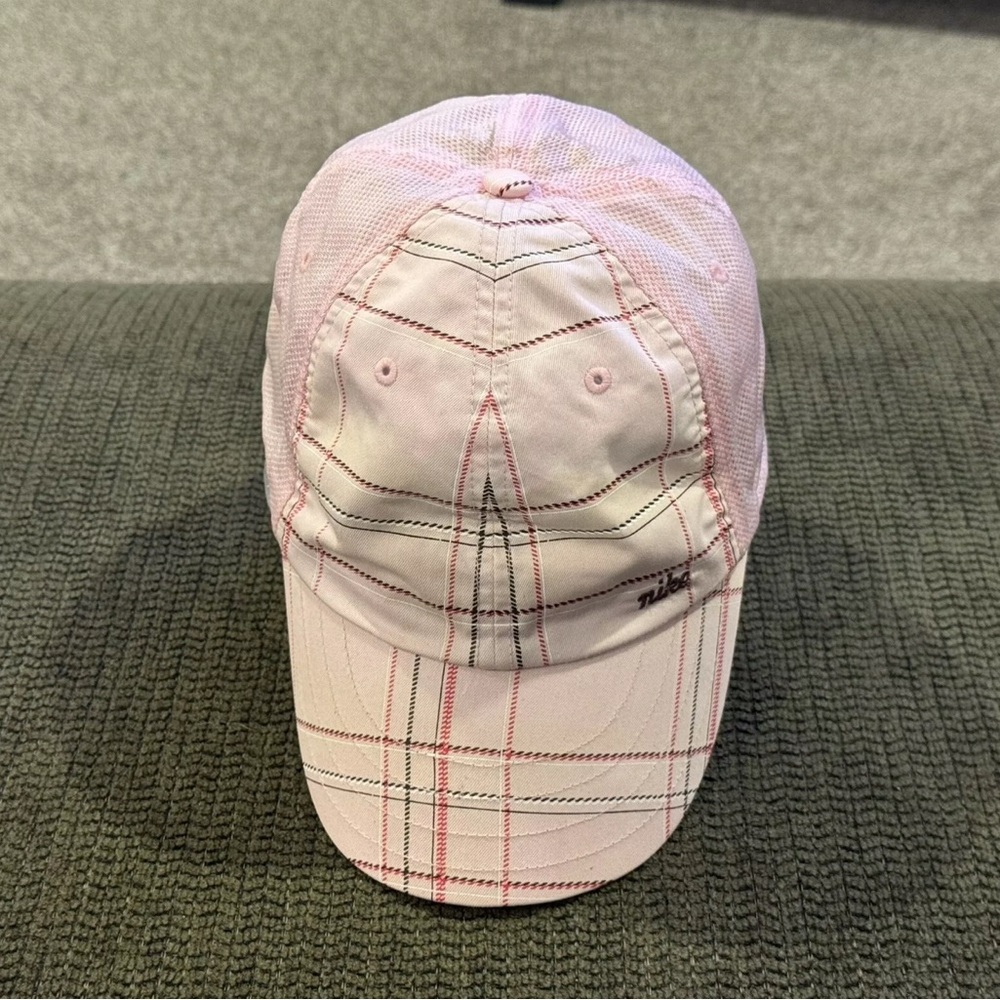 Nike Hat Cap Strap Back Pink Brown Lightweight Golf Golfer Plaid Womens Ladies